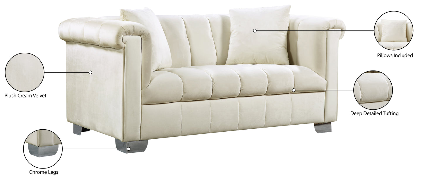 rivet cream velvet loveseat l