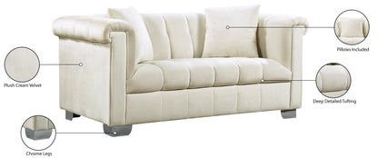 Rivet Cream Velvet Loveseat L