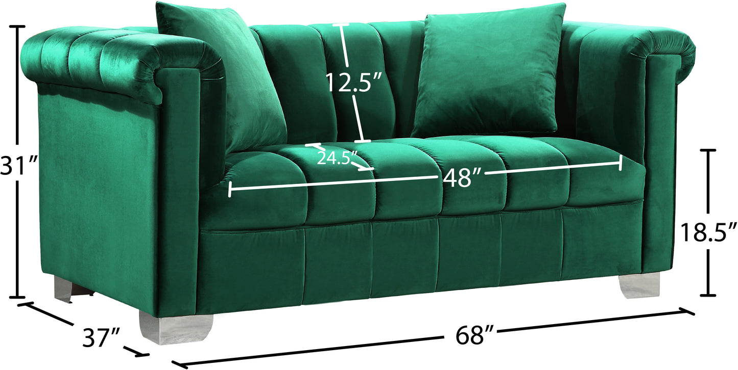 rivet green velvet loveseat l