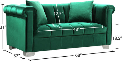 Rivet Green Velvet Loveseat L