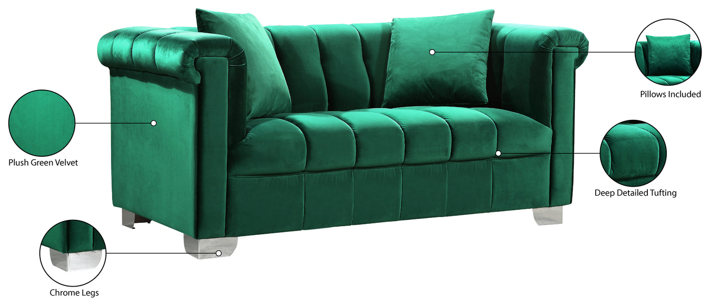 rivet green velvet loveseat l