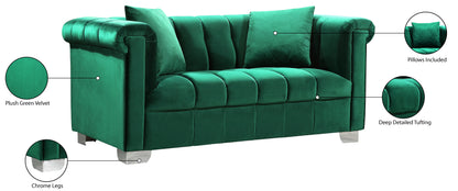 Rivet Green Velvet Loveseat L