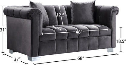 Rivet Grey Velvet Loveseat L