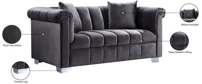 Rivet Grey Velvet Loveseat L