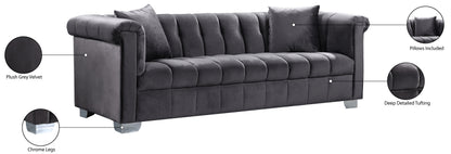 Rivet Grey Velvet Sofa S