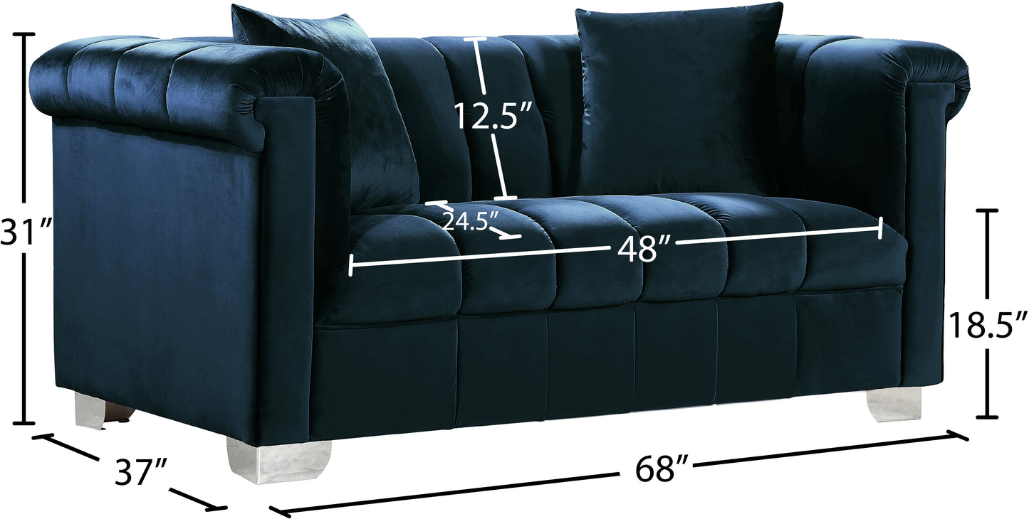 rivet navy velvet loveseat l