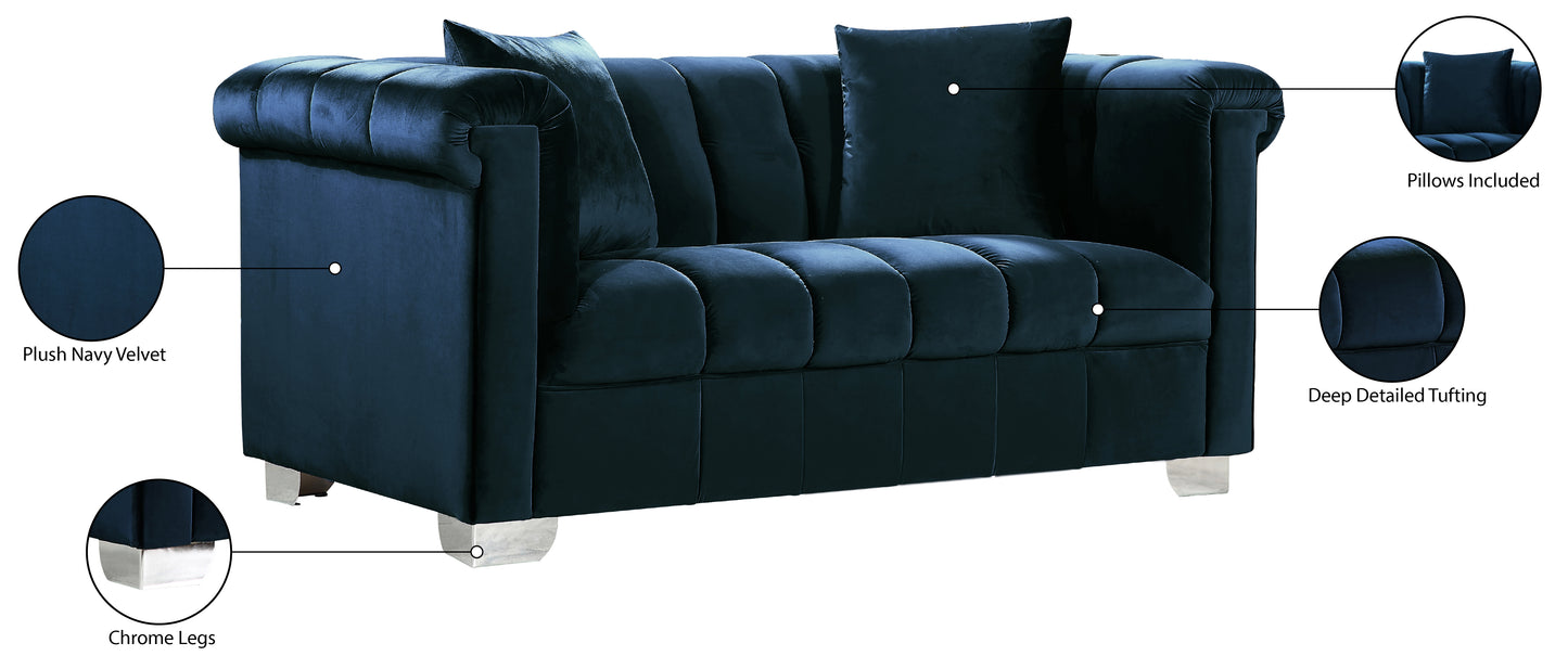 rivet navy velvet loveseat l