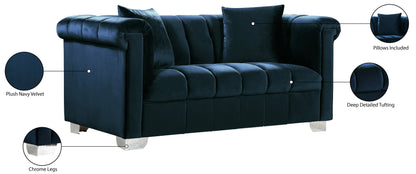 Rivet Navy Velvet Loveseat L