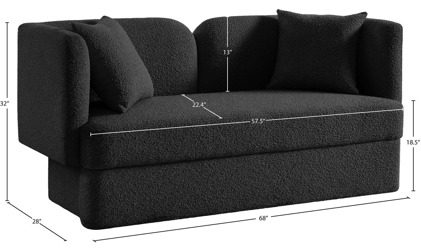 manchester black boucle fabric loveseat l