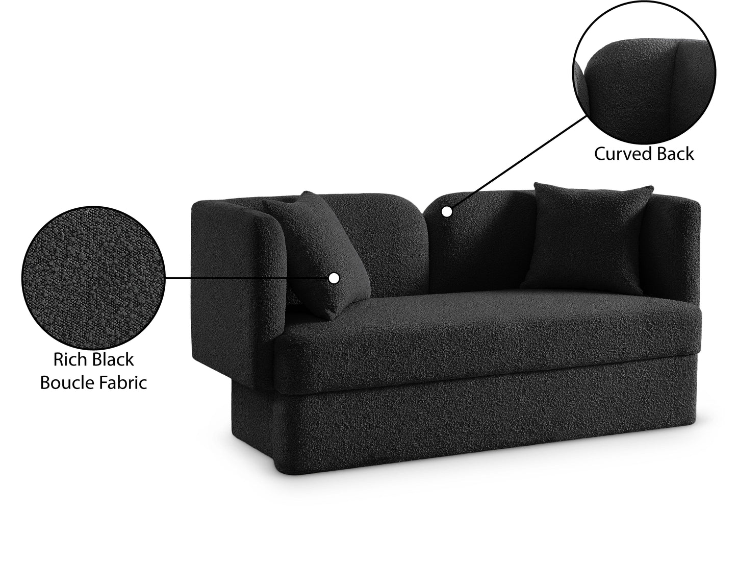 manchester black boucle fabric loveseat l