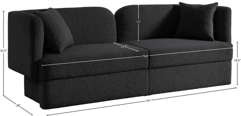 Arden 91" Black Boucle Fabric Upholstered Sofa, 1 Piece