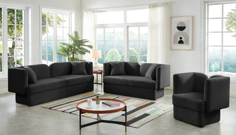 Arden 91" Black Boucle Fabric Upholstered Sofa, 1 Piece