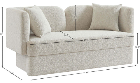 Arden 68" Cream Boucle Fabric Upholstered Loveseat, 1 Piece