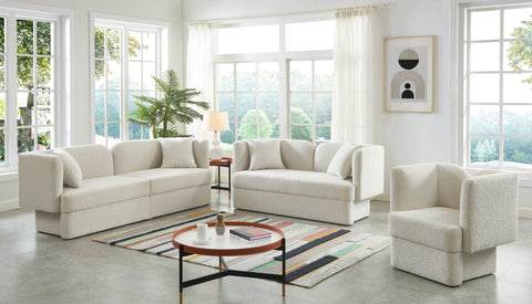 Arden 68" Cream Boucle Fabric Upholstered Loveseat, 1 Piece