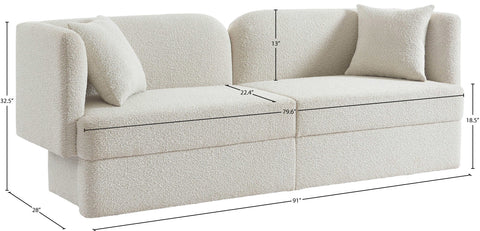 Arden 91" Cream Boucle Fabric Upholstered Sofa, 1 Piece