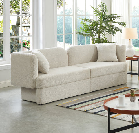 Arden 91" Cream Boucle Fabric Upholstered Sofa, 1 Piece