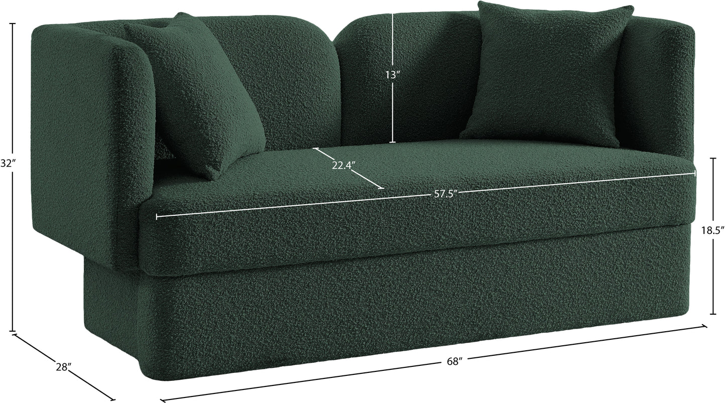 manchester green boucle fabric loveseat l