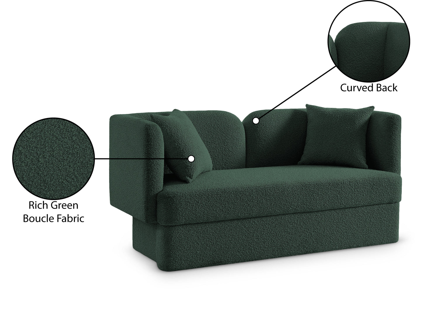 manchester green boucle fabric loveseat l