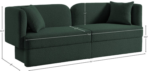 Arden 91" Green Boucle Fabric Upholstered Sofa, 1 Piece