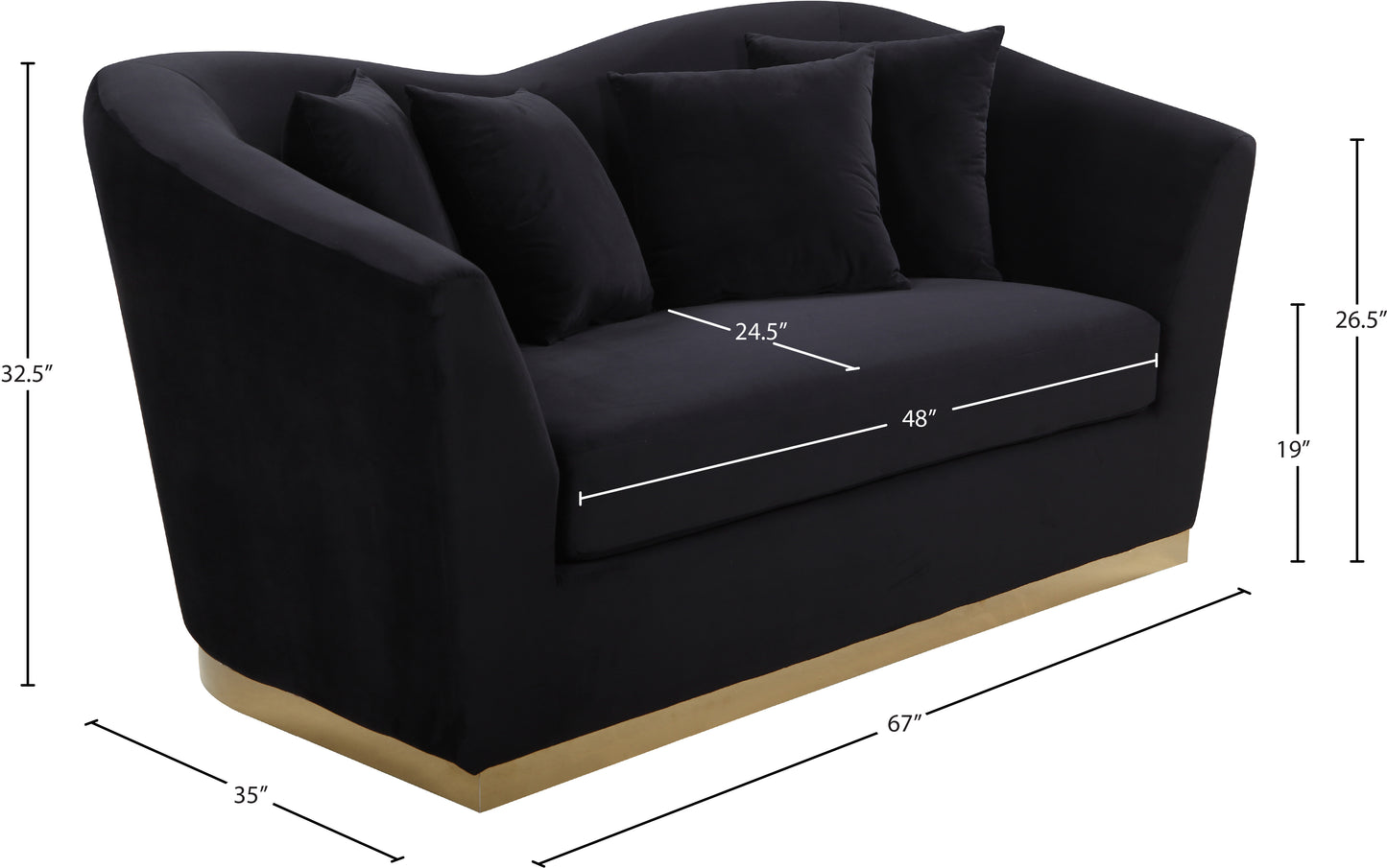 quadra black velvet loveseat l