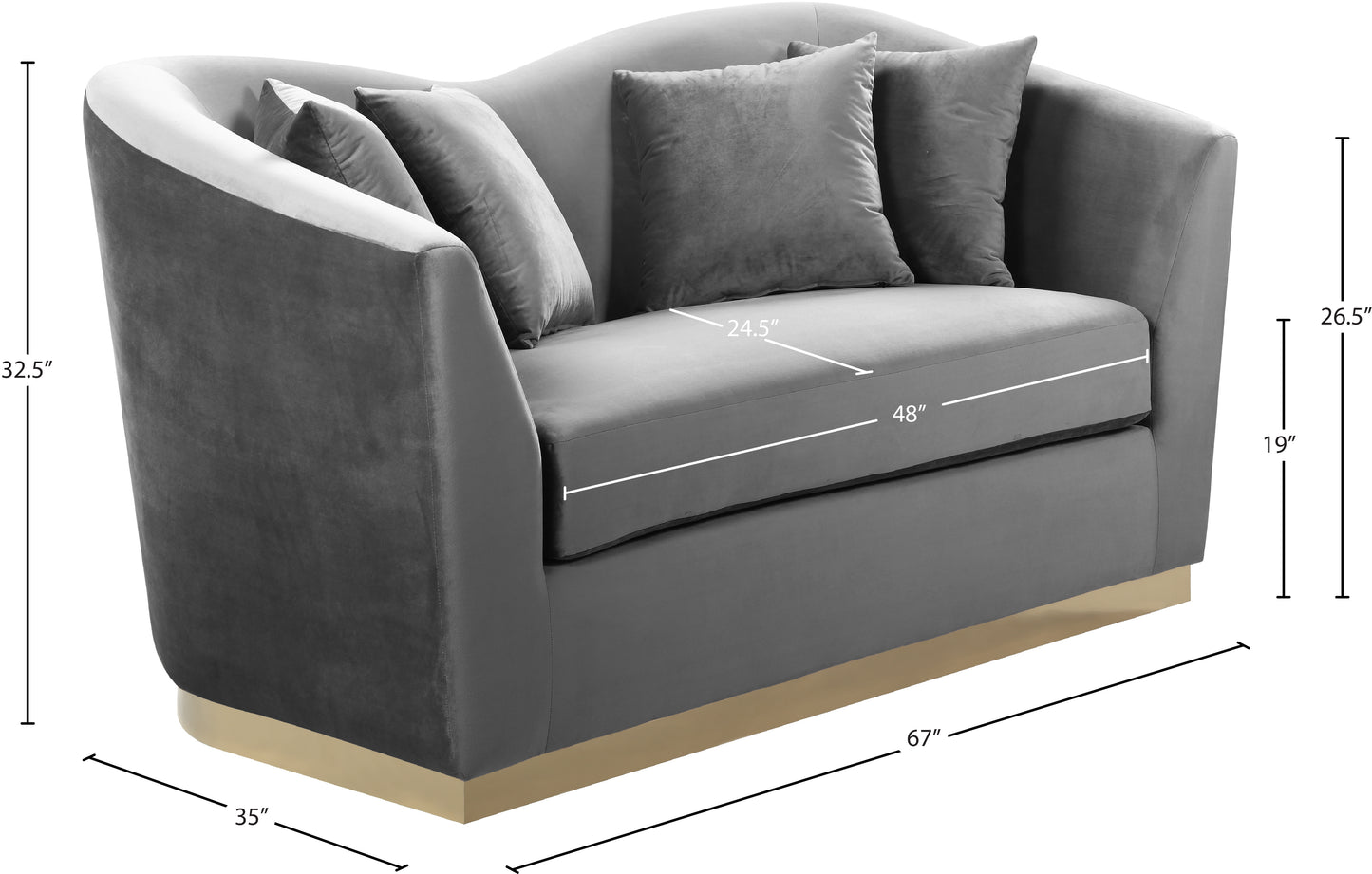 quadra grey velvet loveseat l