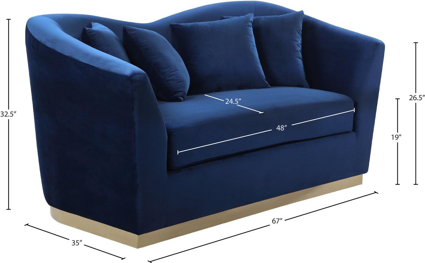 quadra navy velvet loveseat l