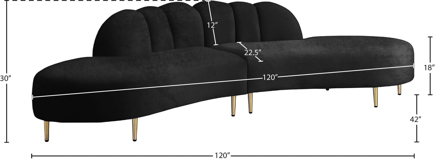 preston black velvet 2pc. sectional sectional