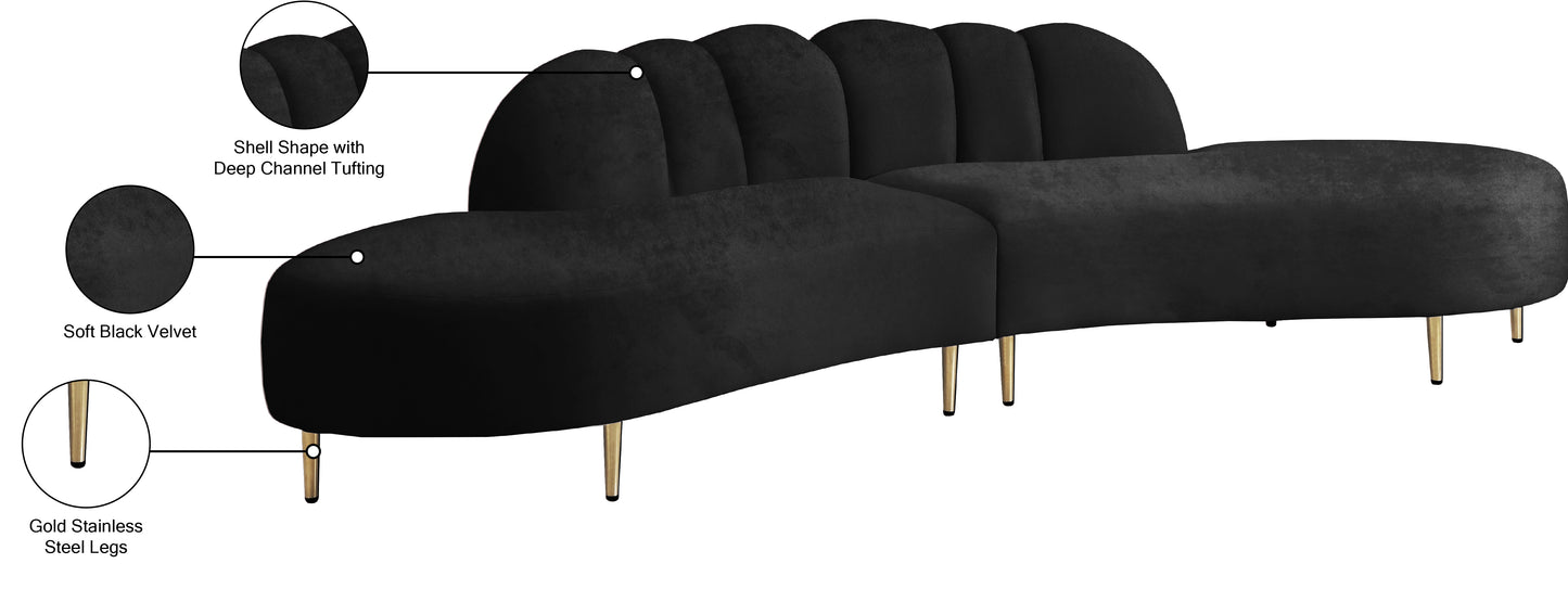 preston black velvet 2pc. sectional sectional