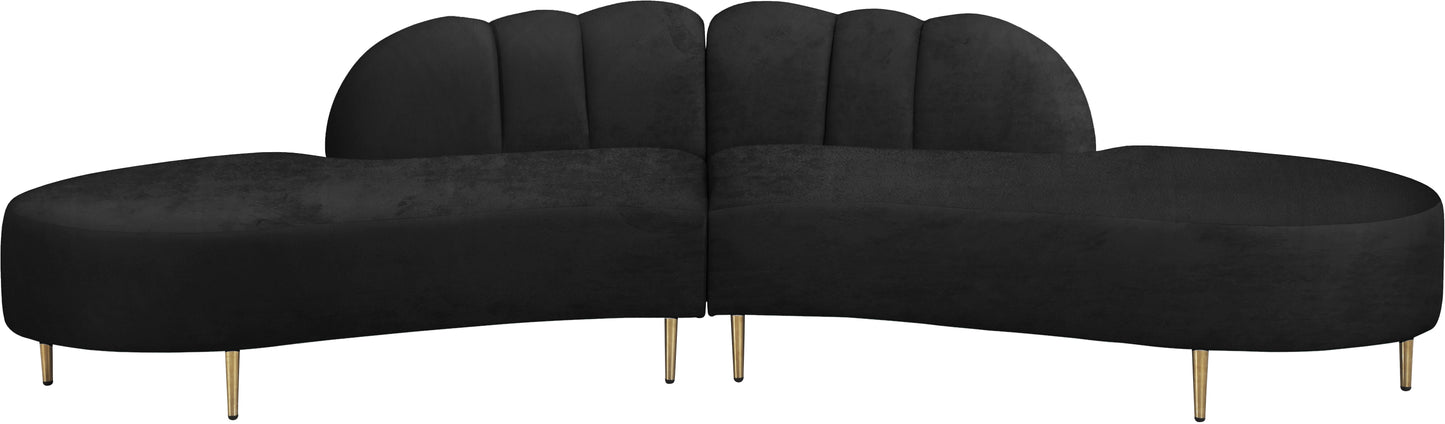 preston black velvet 2pc. sectional sectional