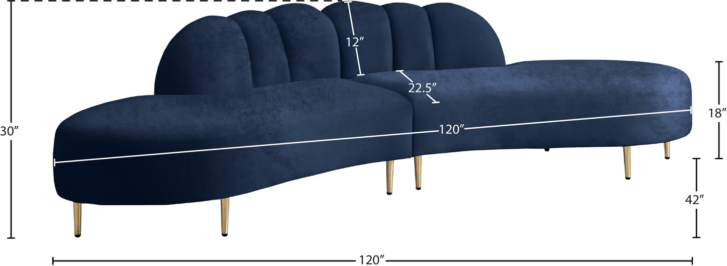 preston navy velvet 2pc. sectional sectional