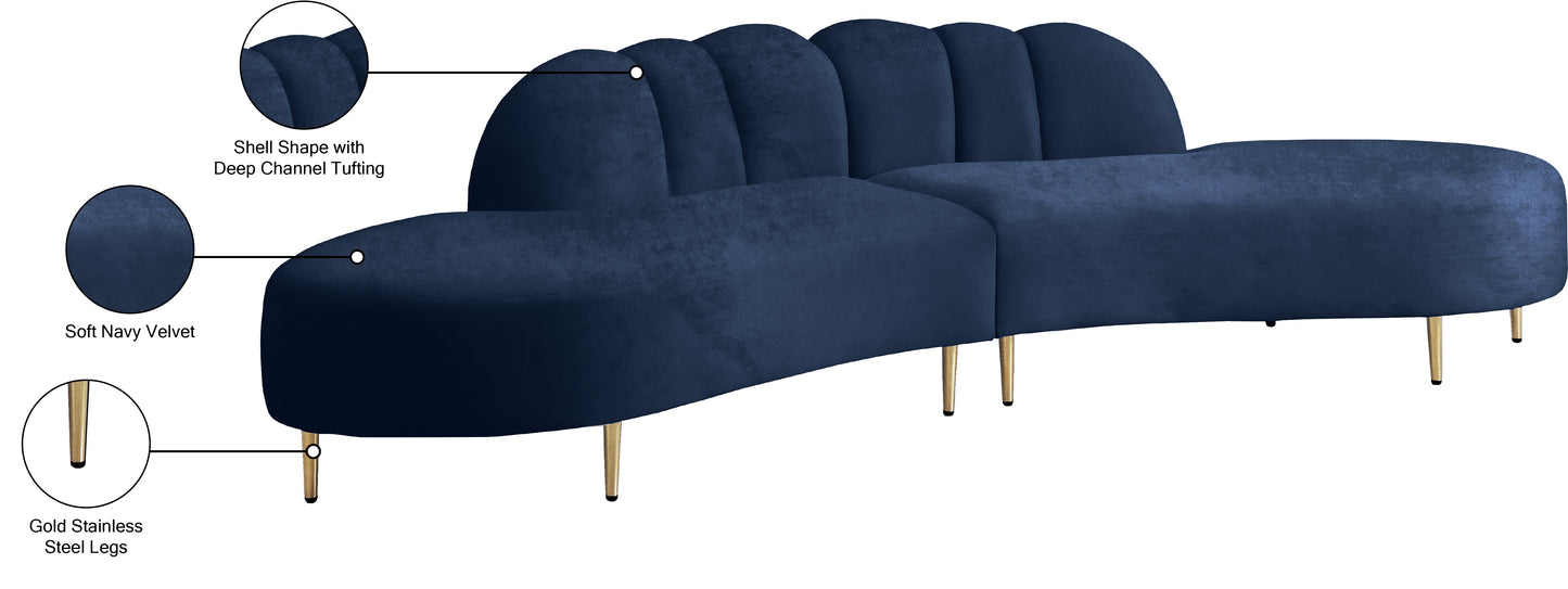 preston navy velvet 2pc. sectional sectional