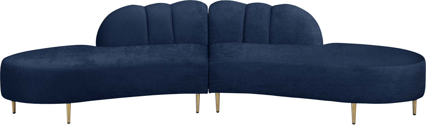 preston navy velvet 2pc. sectional sectional