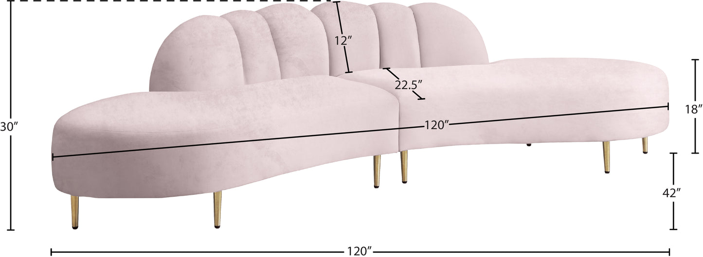 preston pink velvet 2pc. sectional sectional