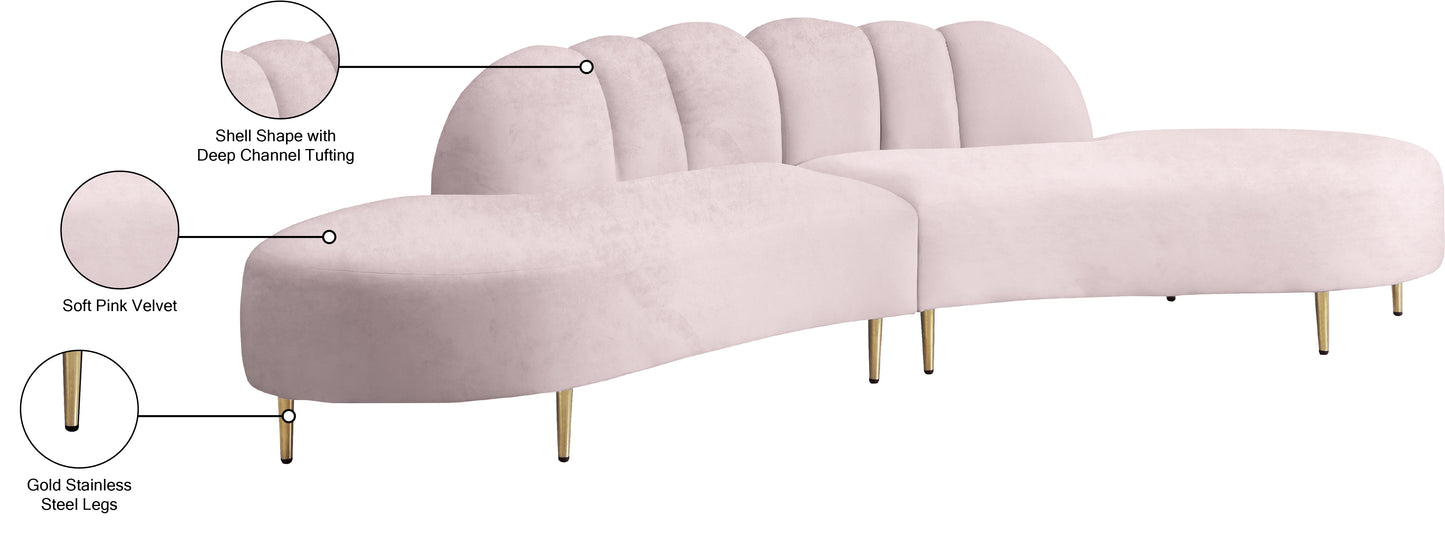 preston pink velvet 2pc. sectional sectional