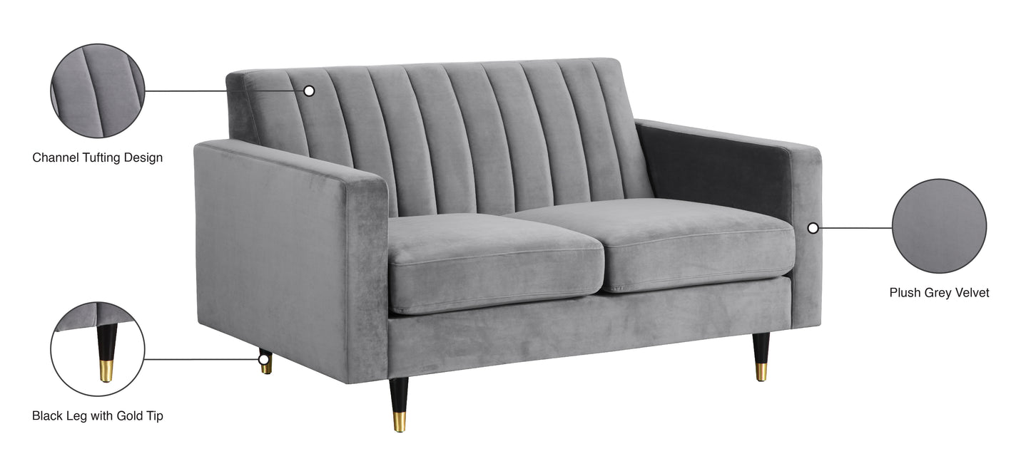 brandy grey velvet loveseat l