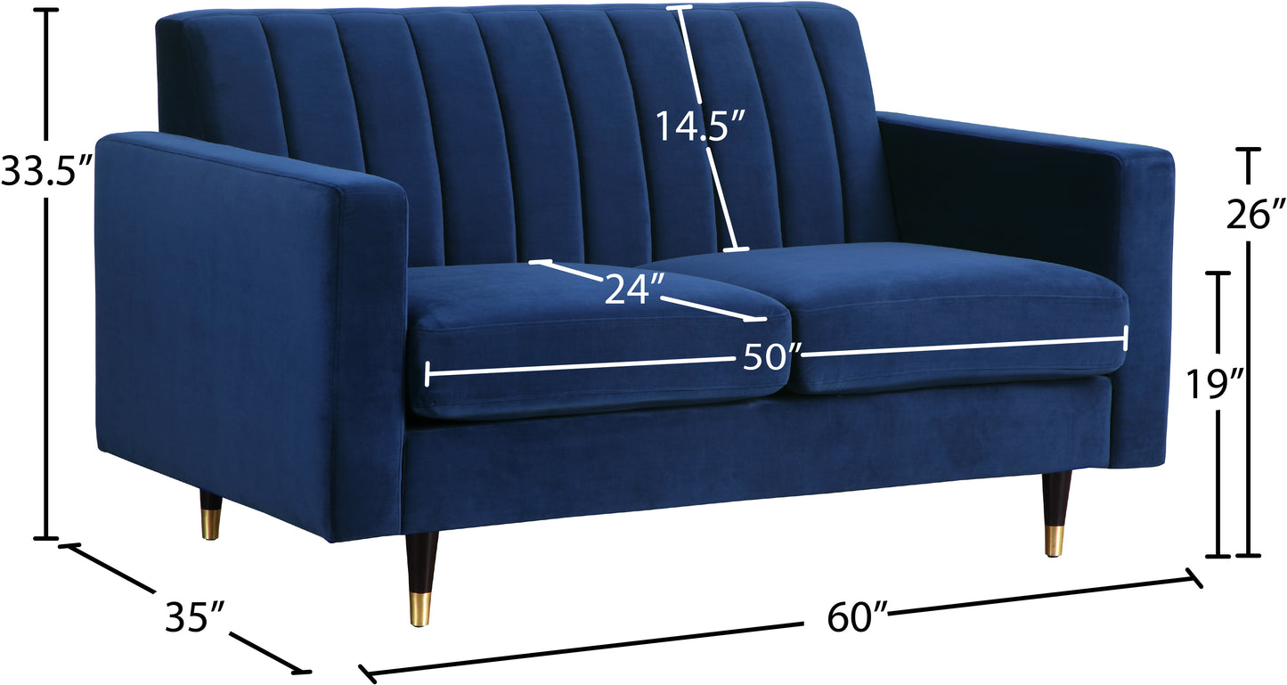 brandy navy velvet loveseat l