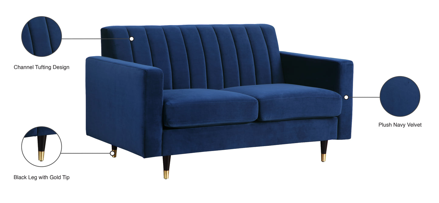 brandy navy velvet loveseat l