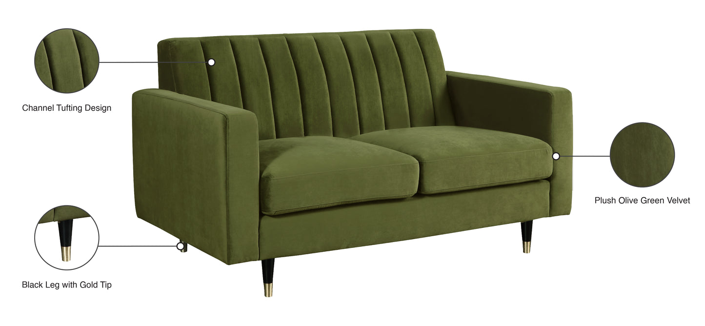 brandy olive velvet loveseat l