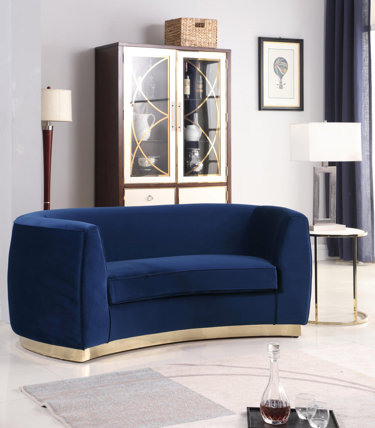 woodloch navy velvet loveseat