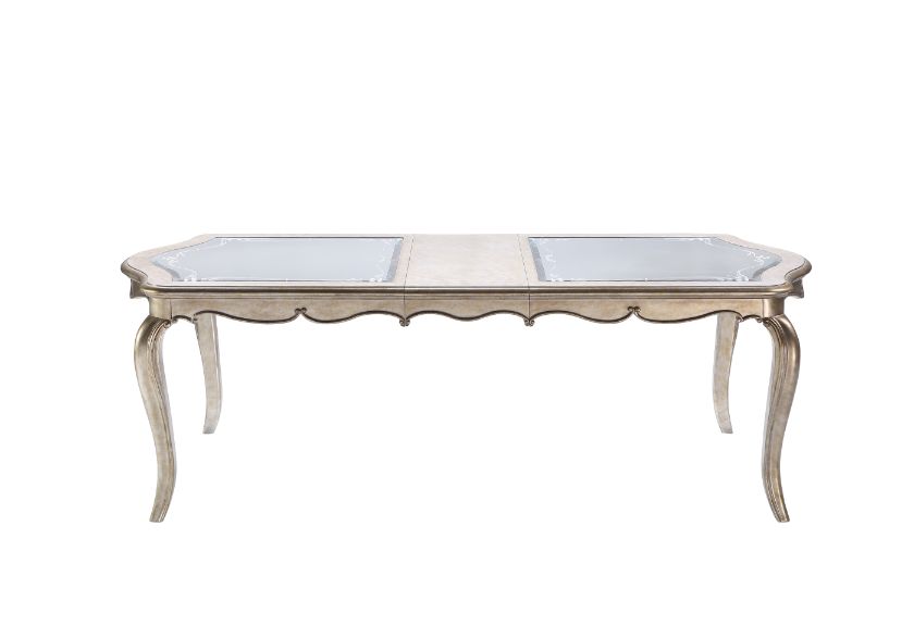 alysa dining table, antique champagne finish