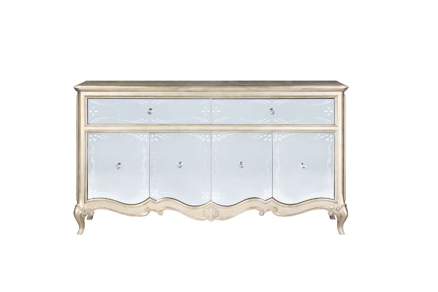 alysa server, mirrored & antique champagne finish