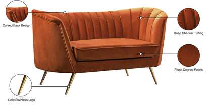 Lily Cognac Velvet Loveseat L