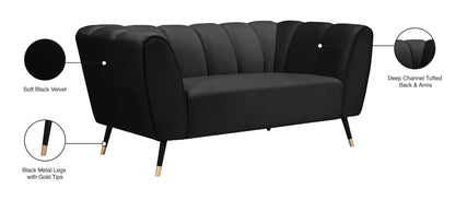 Swoon Black Velvet Loveseat L