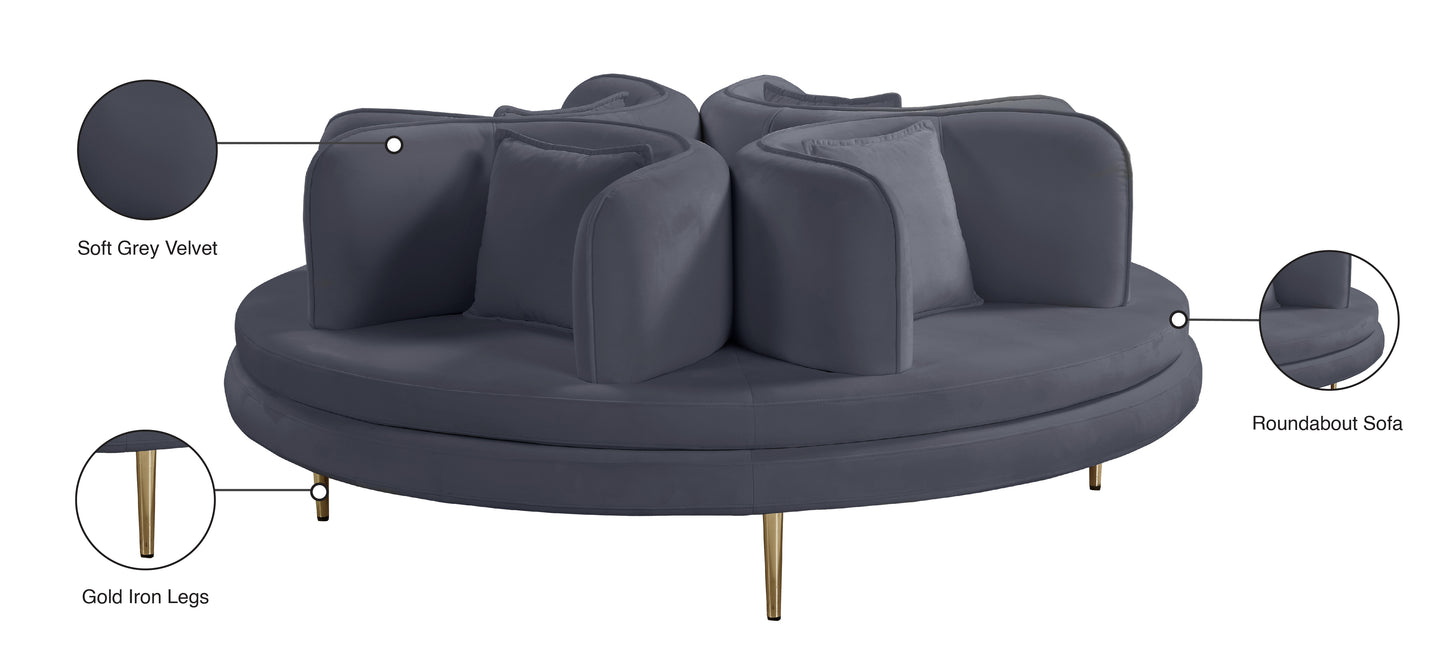 valentina grey velvet round sofa settee grey