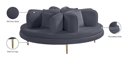 Valentina Grey Velvet Round Sofa Settee Grey