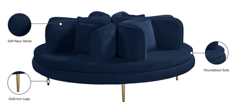Valentina Navy Velvet Round Sofa Settee Navy