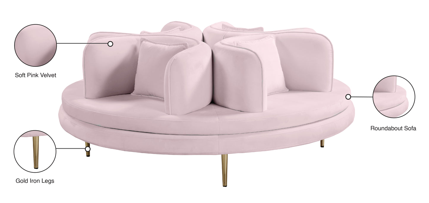 valentina pink velvet round sofa settee pink