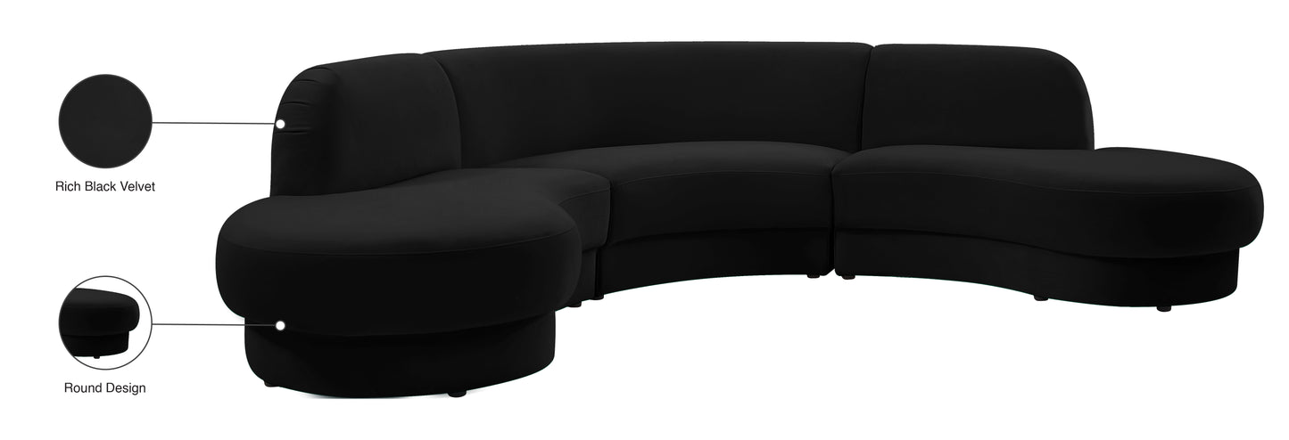 otto black velvet 3pc. sectional (3 boxes) sectional