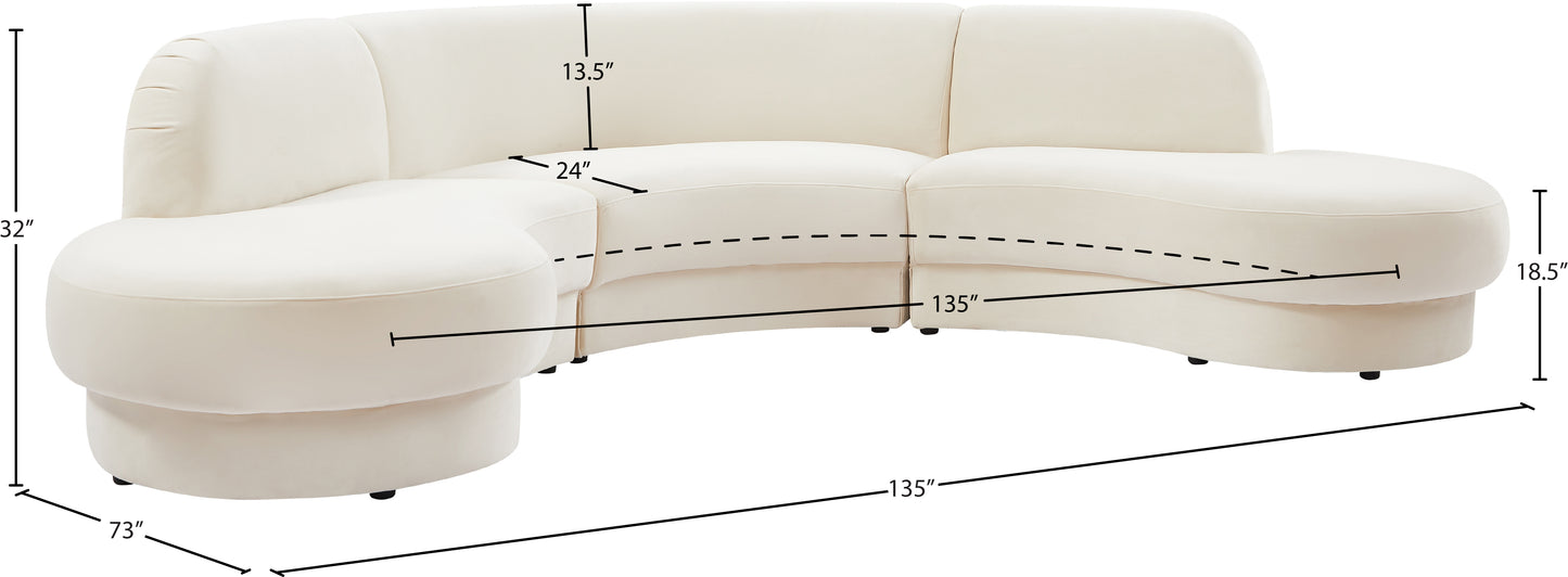 otto cream velvet 3pc. sectional (3 boxes) sectional