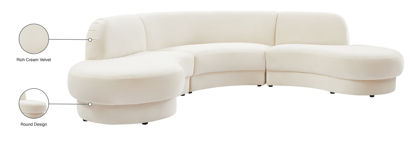 otto cream velvet 3pc. sectional (3 boxes) sectional